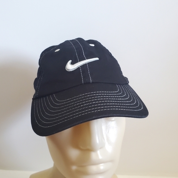 Nike Black White Swoosh Baseball Hat Cap Child Size - Picture 1 of 13